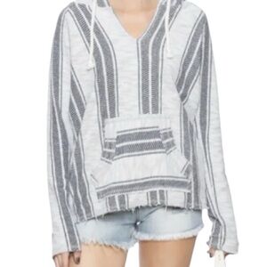 Ocean Drive Cotton Hoodie Striped Gray Top